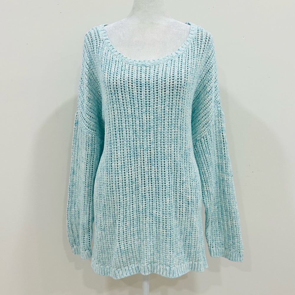 NWT Talbots Sweater Chunky‎ Open Weave 100% Cotton Blue White Plus Size 3X